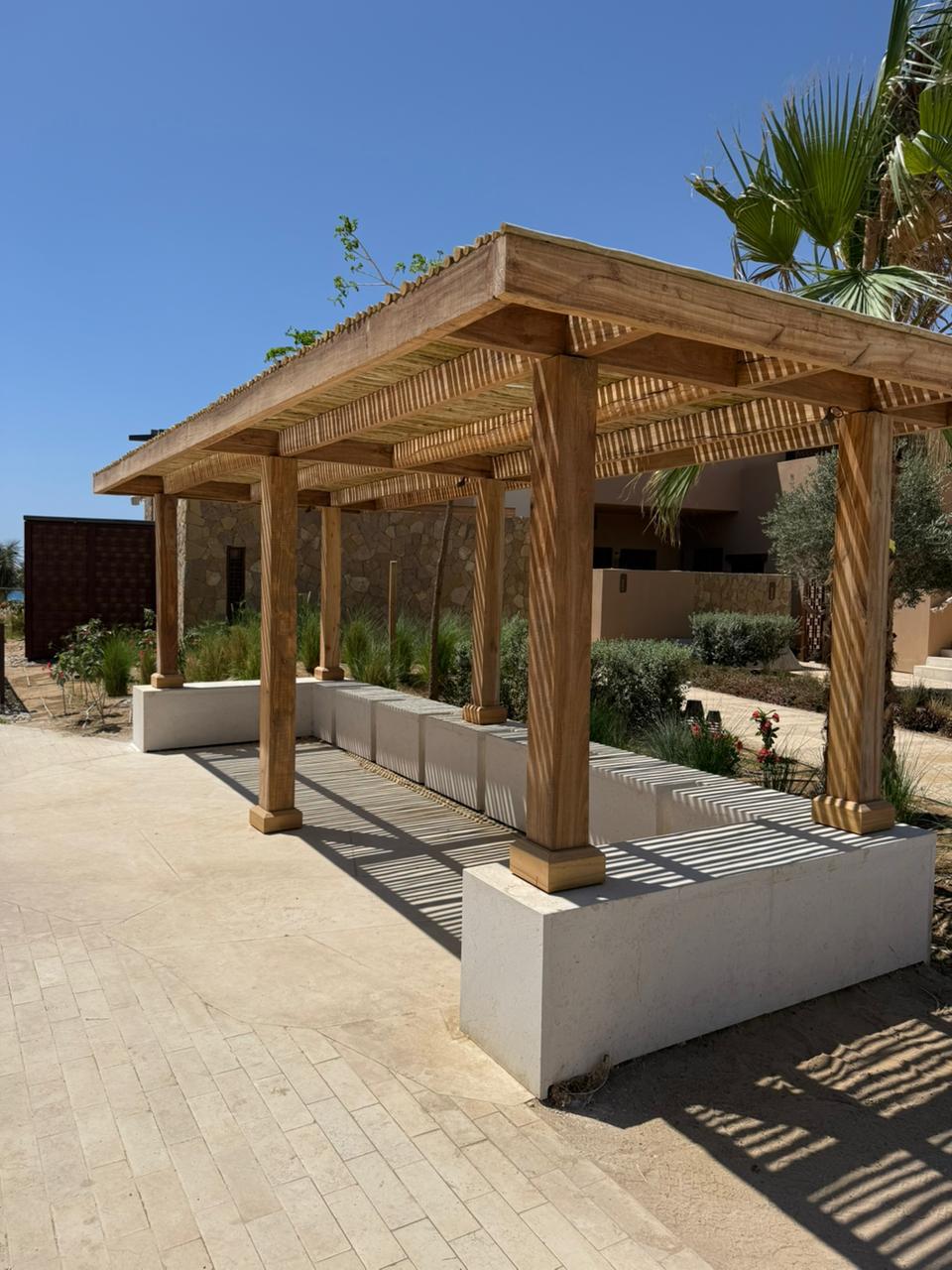Resort outdoor lounge with landscaping